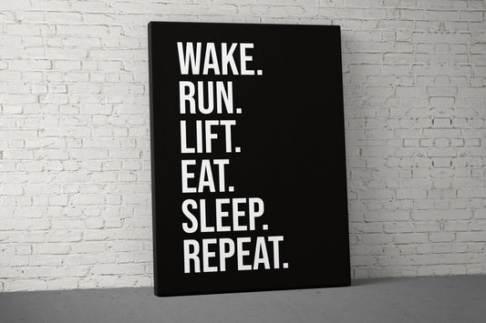 Wake Run Lift Canvas - Home Gym Decor - Large Quote Wall Art - Weightlifting Fitness - Sports Inspiration Motivational