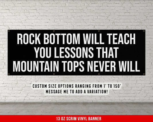 Rock Bottom Banner - Weightlifting - Large Quote Wall Art - Motivational Home Gym Decor - Inspirational