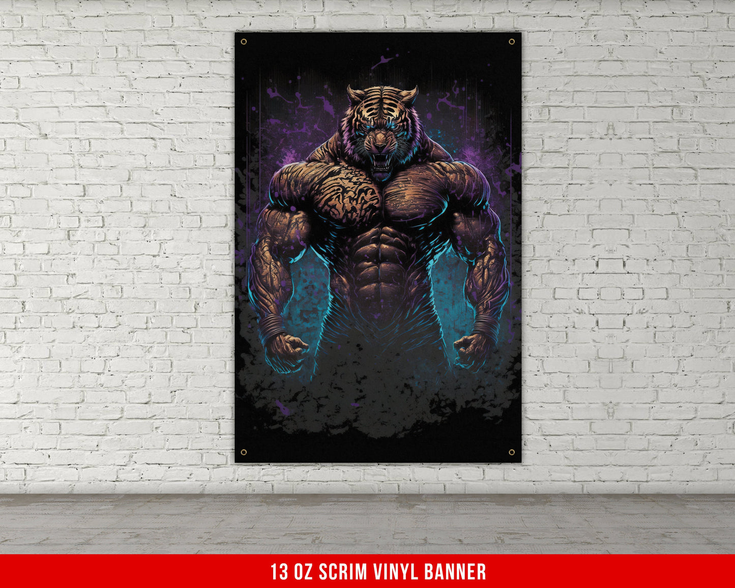 Tiger Muscles Banner - Home Gym Decor - Large Motivational Wall Art - Weightlifting - Fitness Inspiration - V7