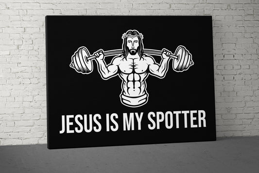 Jesus Spotter Canvas - Home Gym Decor - Large Quote Wall Art - Weightlifting Fitness - Christian Motivational Sign