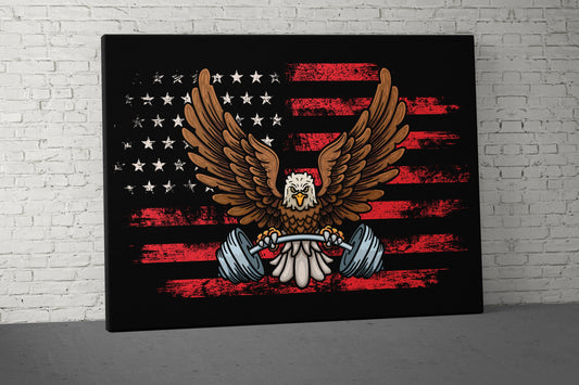 USA Eagle Canvas - Home Gym Decor - Large Motivational Quote Wall Art - Sports Inspiration - Red