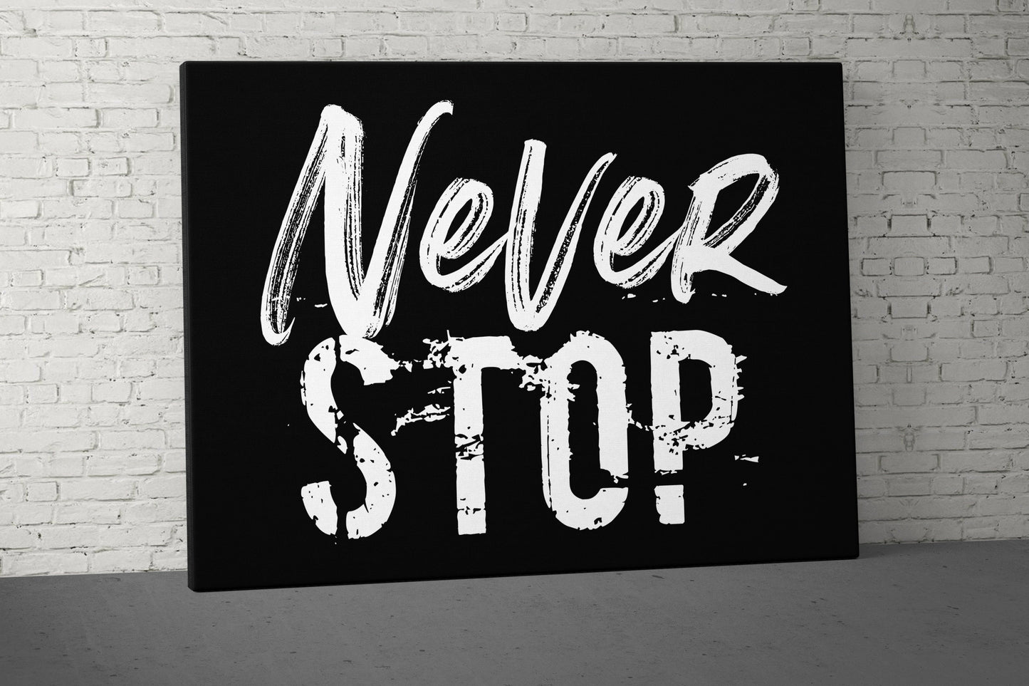 Never Stop Canvas - Home Gym Decor - Large Quote Wall Art - Weightlifting Fitness Sign