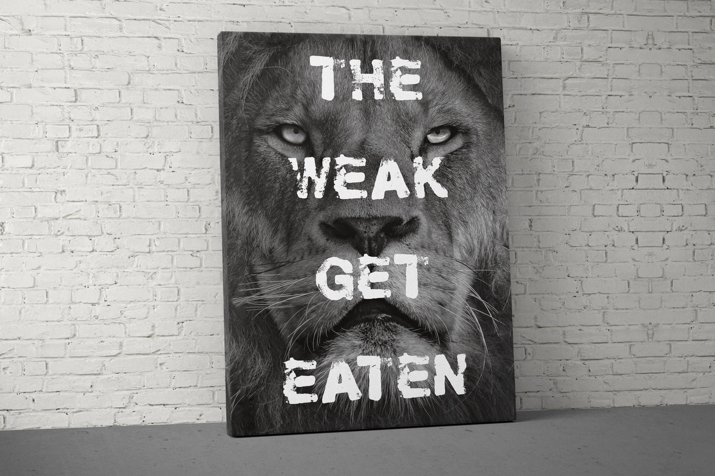 The Weak Get Eaten Canvas - Home Gym Decor - Large Quote Wall Art - Weightlifting Fitness Sign - Lion