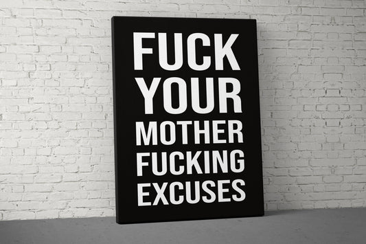 F*** Excuses Canvas - Home Gym Decor - Office Large Motivational Quote Wall Art - Weightlifting