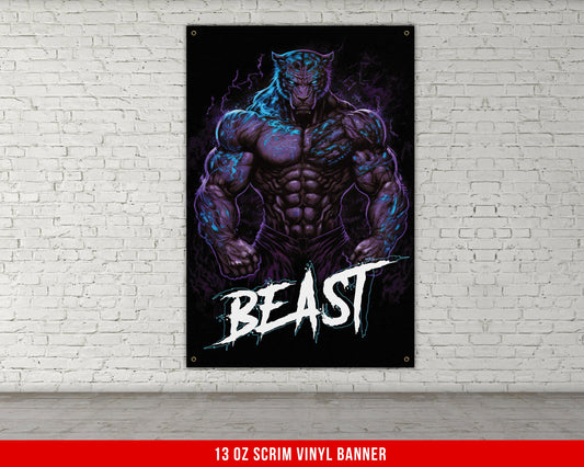 Tiger Beast Banner - Home Gym Decor - Large Motivational Wall Art - Weightlifting - Fitness Inspiration - V1