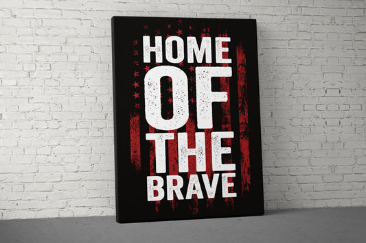 Home Of The Brave Canvas - Home Gym Decor - Large Quote Wall Art - Weightlifting Fitness - Motivational USA Red