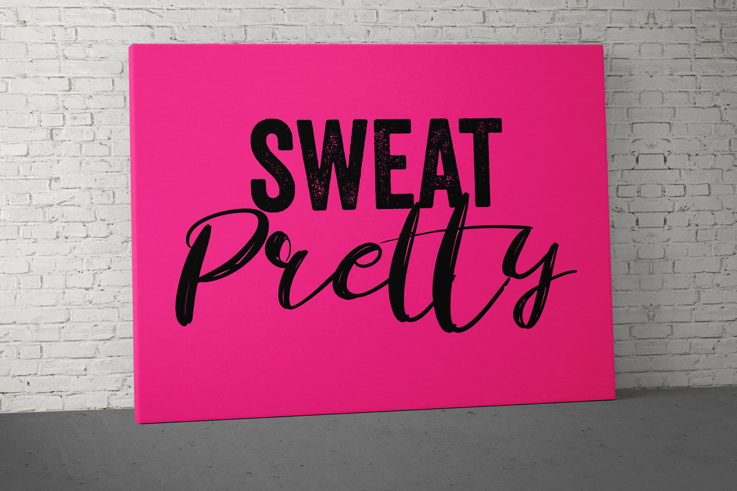 Sweat Pretty Canvas - Home Gym Decor - Large Quote Wall Art - Weightlifting Fitness - Sports Inspiration Motivational