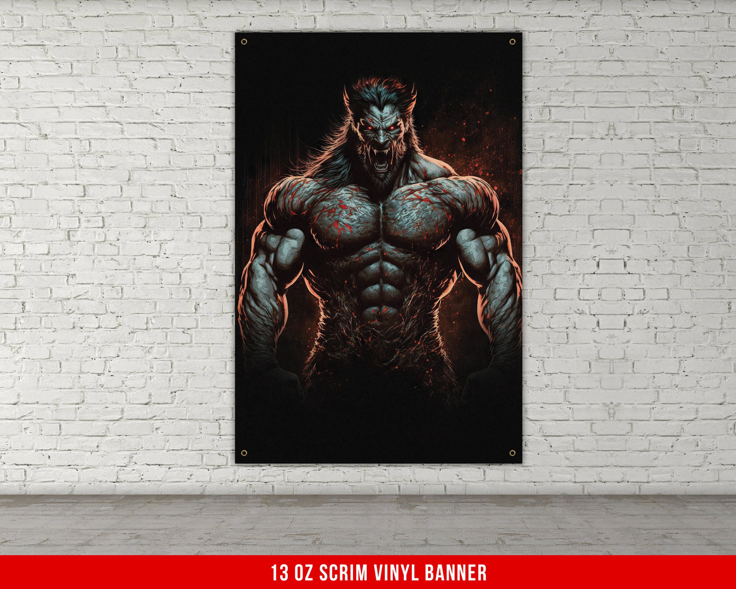 Werewolf Muscles Banner - Home Gym Decor - Large Motivational Wall Art - Weightlifting - Fitness Inspiration - V1