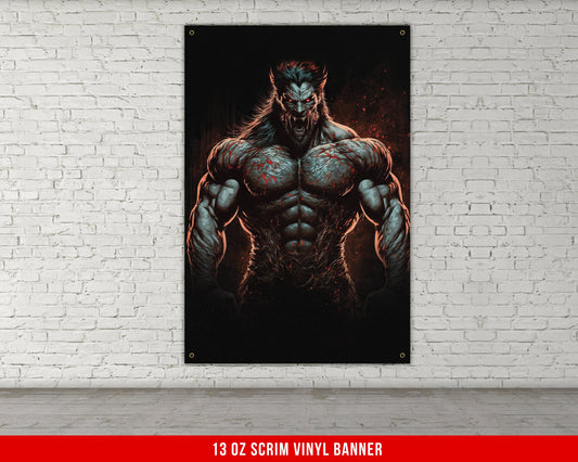 Werewolf Muscles Banner - Home Gym Decor - Large Motivational Wall Art - Weightlifting - Fitness Inspiration - V1