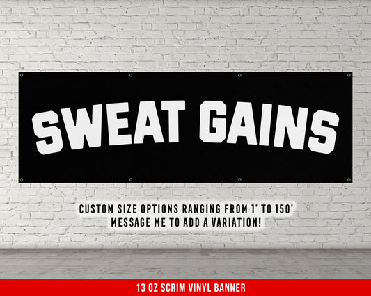 Sweat Gains Banner - Weightlifting - Large Quote Wall Art - Motivational Home Gym Decor