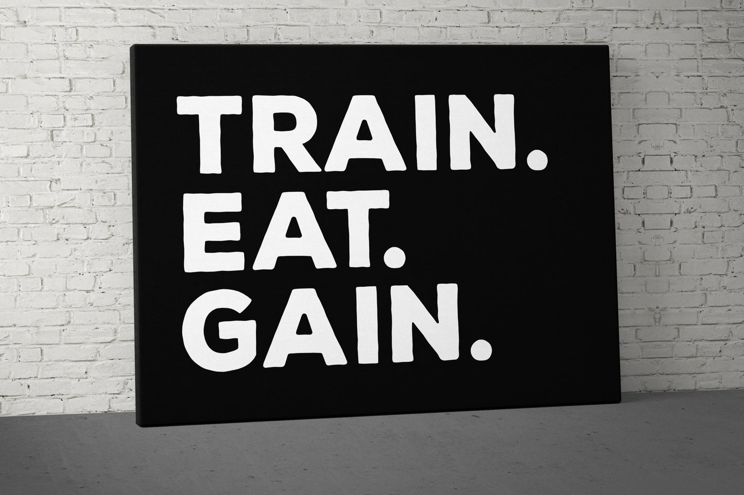 Train Eat Gain Canvas - Weightlifting Fitness - Large Quote Wall Art - Home Gym Decor - Motivational