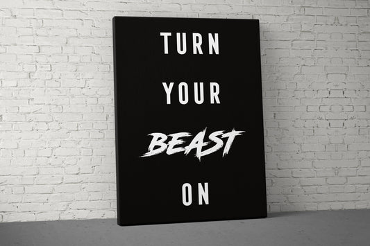 Turn Your Beast On Canvas - Weightlifting Fitness - Large Quote Wall Art - Home Gym Decor - Motivational