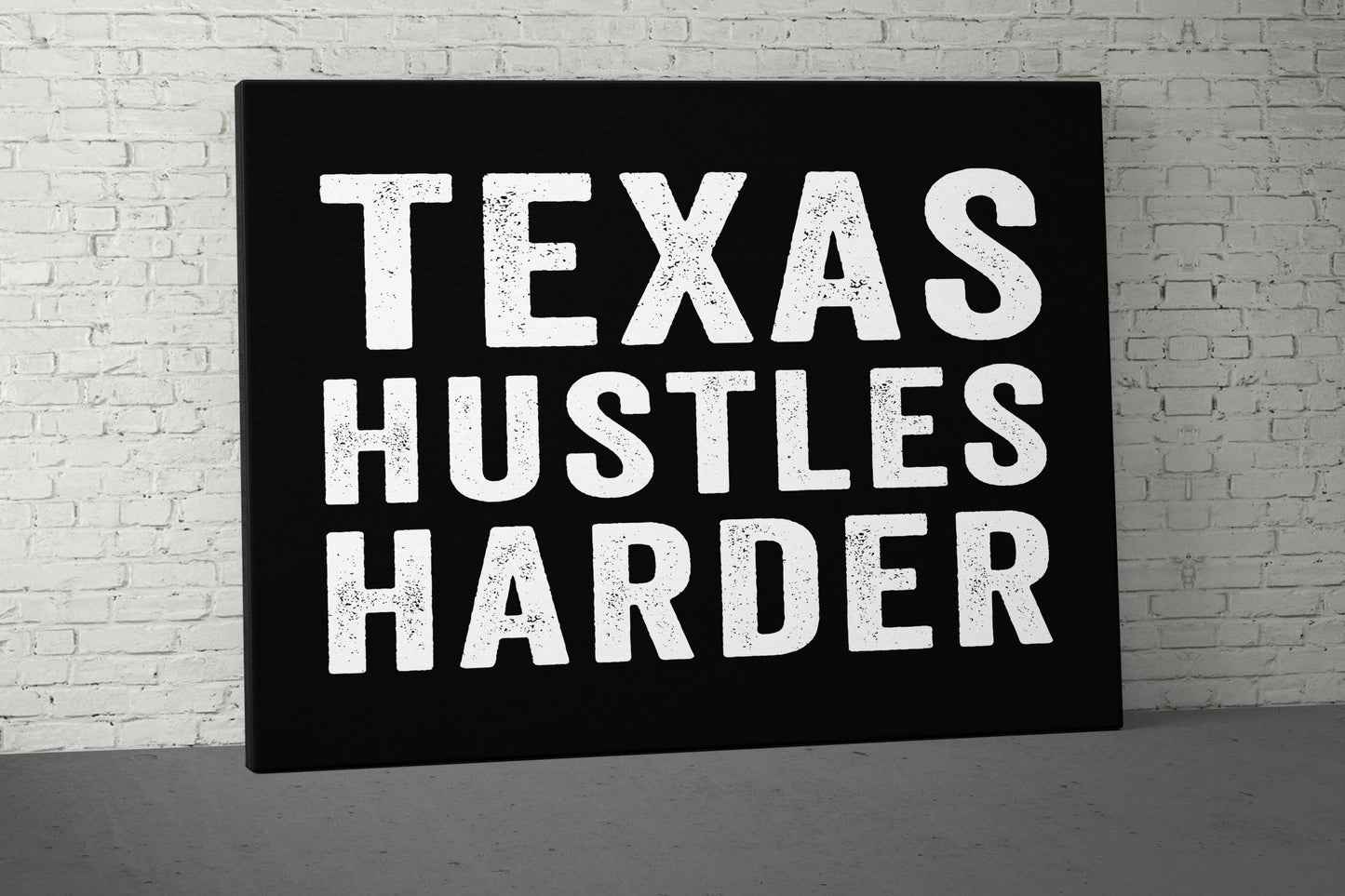 Texas Hustles Harder Canvas - Home Gym Decor - Large Quote Wall Art - Weightlifting Fitness - Texan Motivational