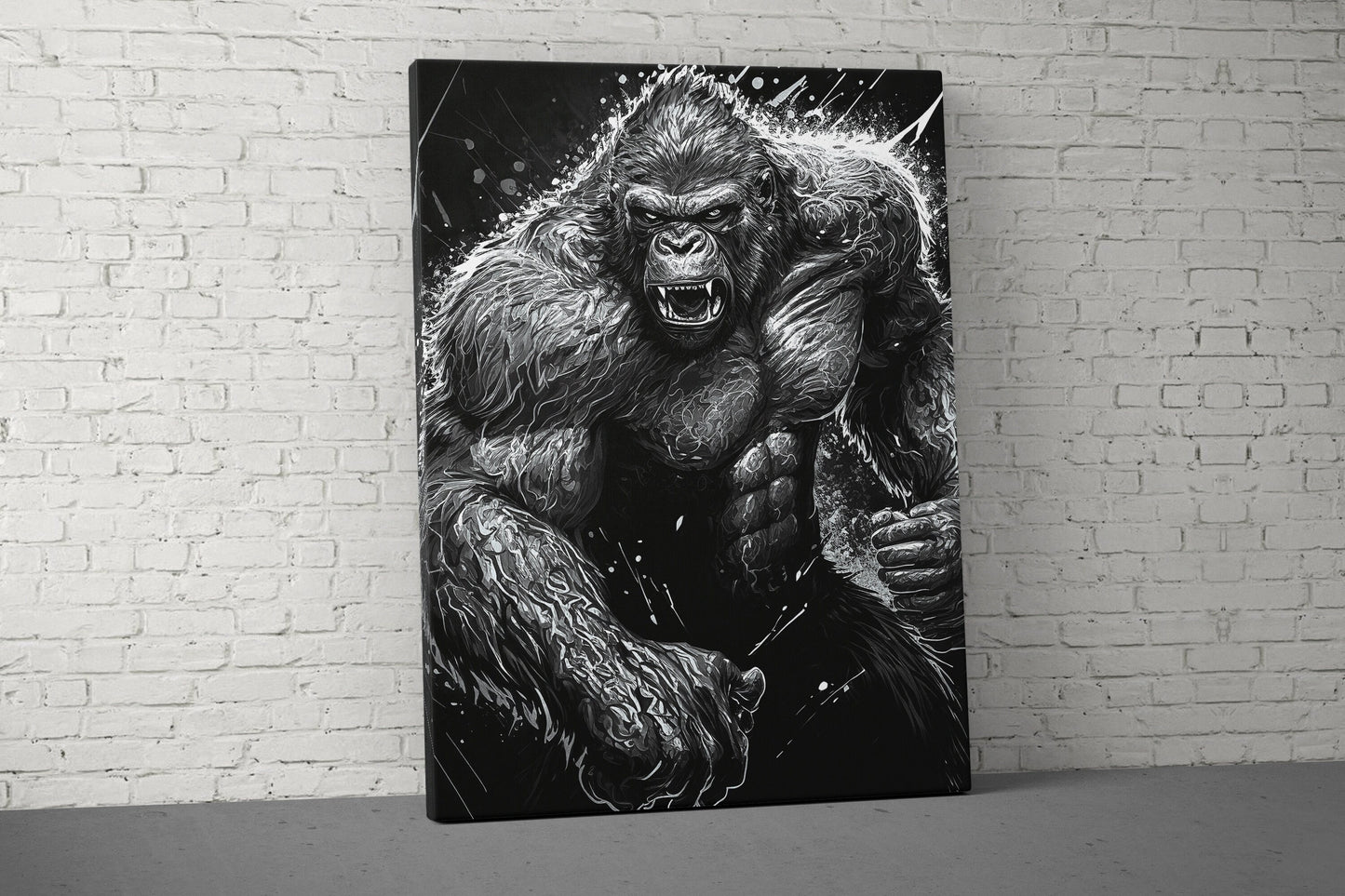 Flexing Gorilla Canvas - Home Gym Decor - Large Quote Wall Art - Weightlifting Fitness - Sports Inspiration - V1