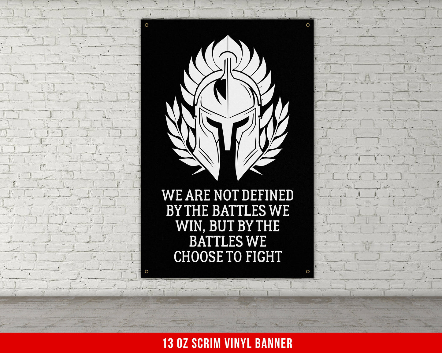 We Are Not Defined Banner - Home Gym Decor - Large Motivational Quote Wall Art - Weightlifting - Spartan