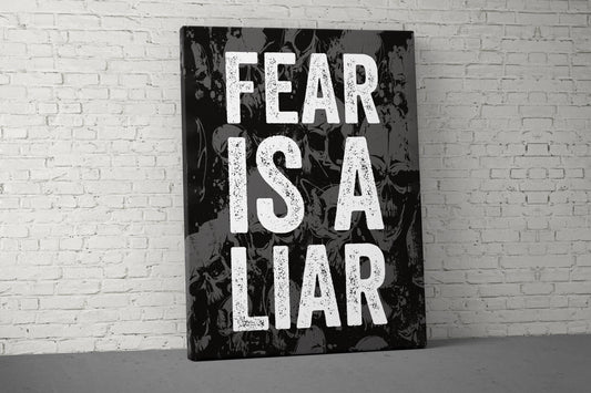 Fear Is A Liar Canvas - Home Gym Decor - Large Quote Wall Art - Office Inspiration - Skulls