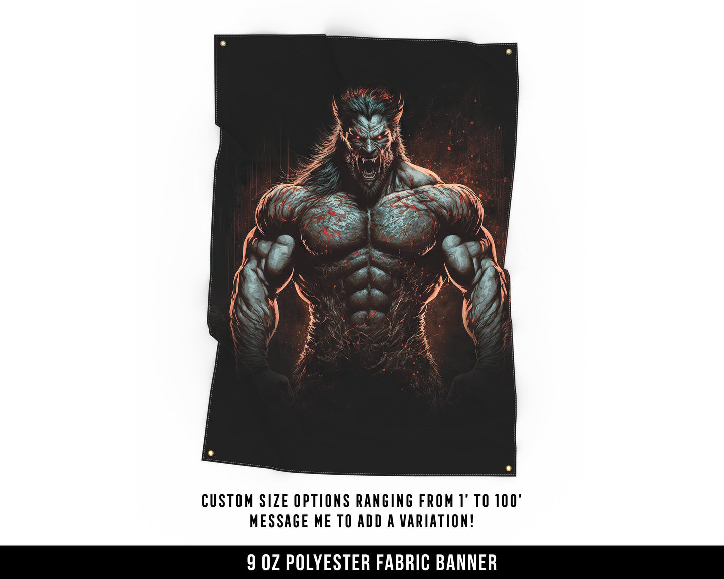 Werewolf Muscles Cloth Banner - Home Gym Decor - Large Wall Art Quote - Motivational Fitness Sign Flag - V1