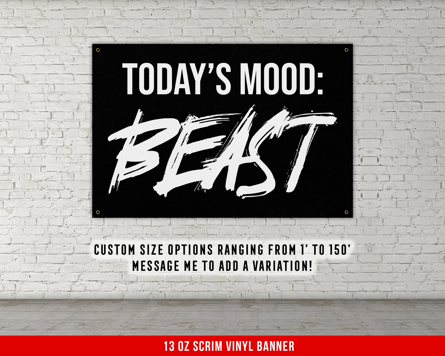 Today's Mood Beast Banner - Gym Wall Art - Motivational Fitness Decor - Sports Gift Signs