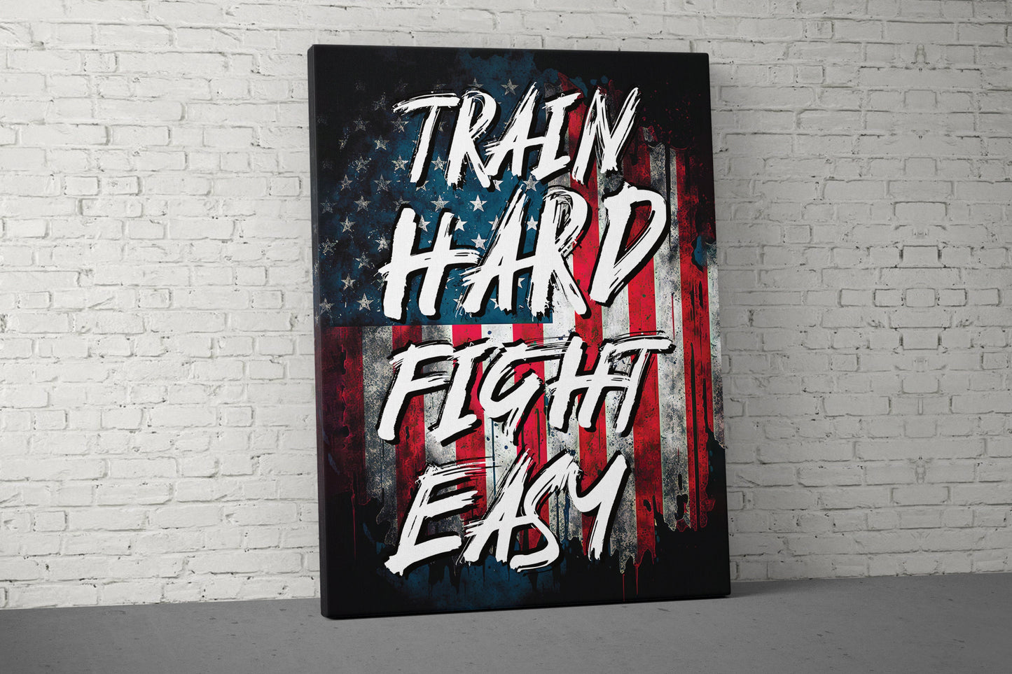 Train Hard Canvas - Home Gym Decor - Large Motivational Quote Wall Art - Sports - USA