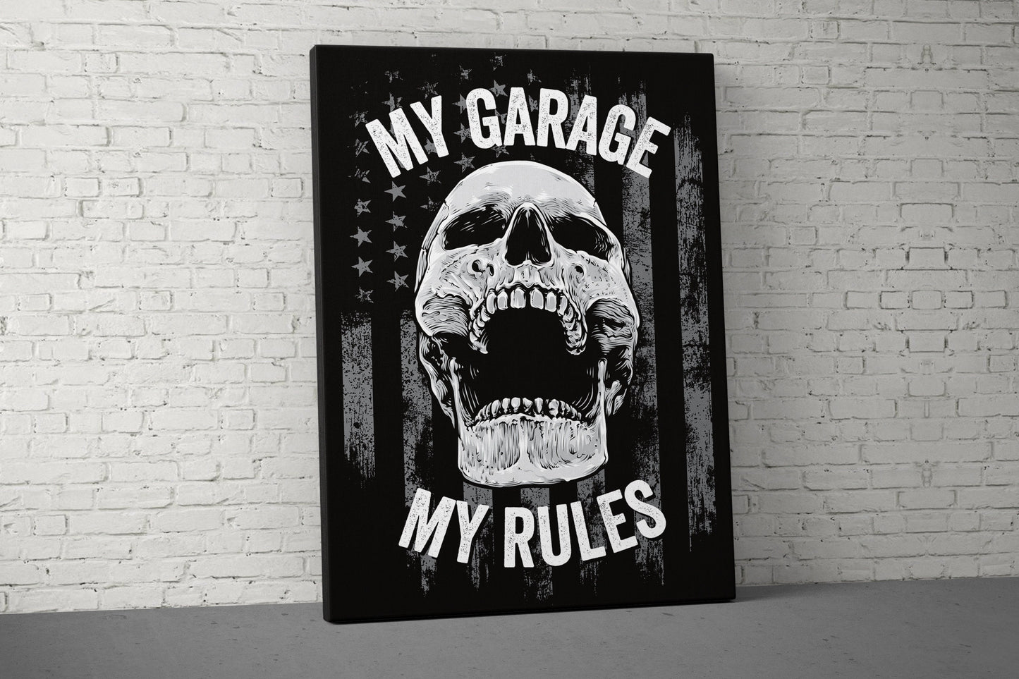 My Garage My Rules Canvas - Home Gym Decor - Large Motivational Quote Wall Art - Sports - USA Gray