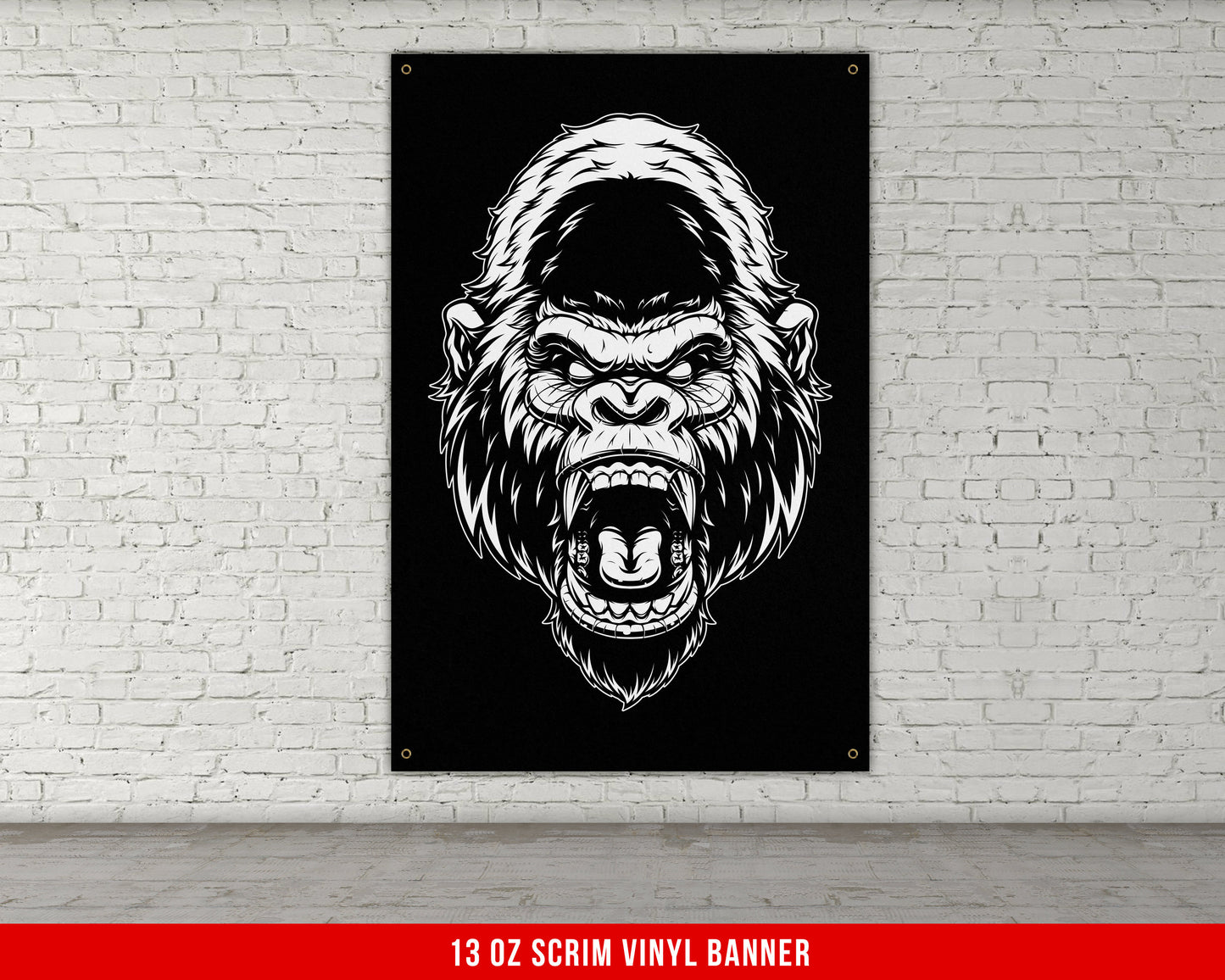 Gorilla Head Banner - Gym Wall Art - Motivational Fitness Decor - Sports Gift Signs