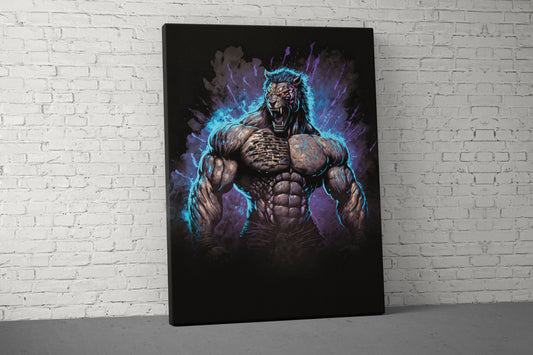 Tiger Muscles Canvas - Gym Wall Art - Motivational Fitness Decor - Sports Gift Signs - V6