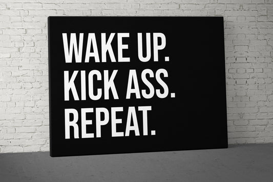 Wake Up Kick Ass Canvas - Home Gym Wall Art - Motivational Fitness Decor - Sign - Sports Gifts