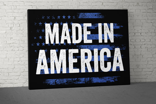 Made In America Canvas - Gym Wall Art - Motivational Fitness Decor - Sports Gift Signs - USA Blue