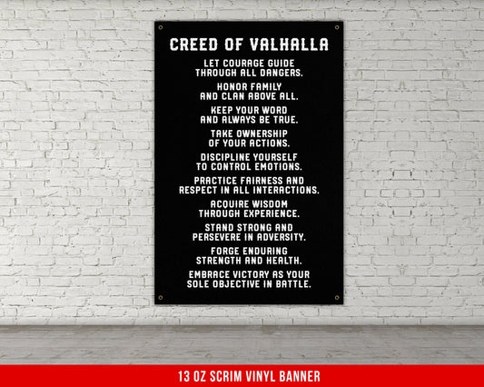 Creed Of Valhalla Banner - Gym Wall Art - Motivational Fitness Decor - Sports Gift - Vikings