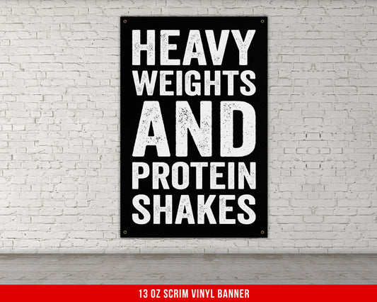 Heavy Weights Protein Shakes Banner - Gym Wall Art - Motivational Fitness Decor - Sports Gift Sign