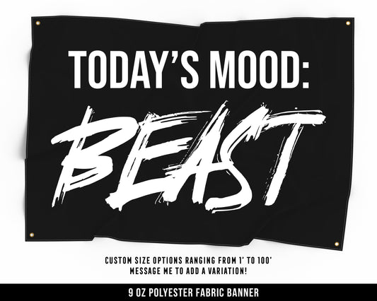 Todays Mood Beast Cloth Banner - Home Gym Decor - Large Wall Art Quote - Weightlifting Gift