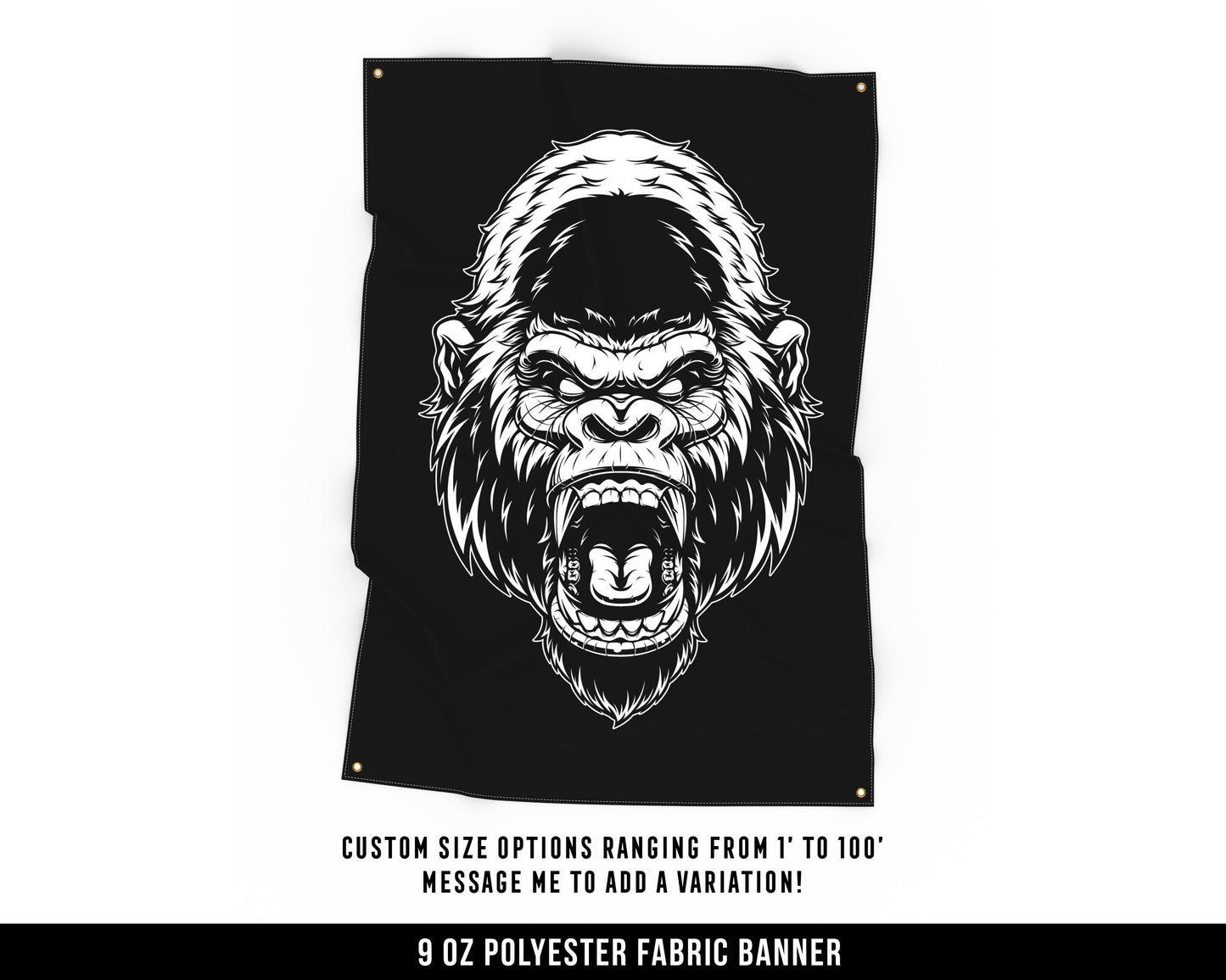 Gorilla Cloth Banner - Home Gym Decor - Large Wall Art Quote - Weightlifting