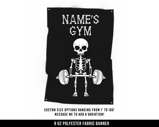 Custom Name Cloth Banner - Home Gym Decor - Funny Large Wall Art - Weightlifting - Deadlift Skeleton