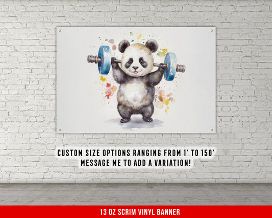 Panda Weights - Home Gym Banner Flag - Motivational Wall Decor - Large Quote - Garage Basement - Weightlifting Fitness - Cute V1