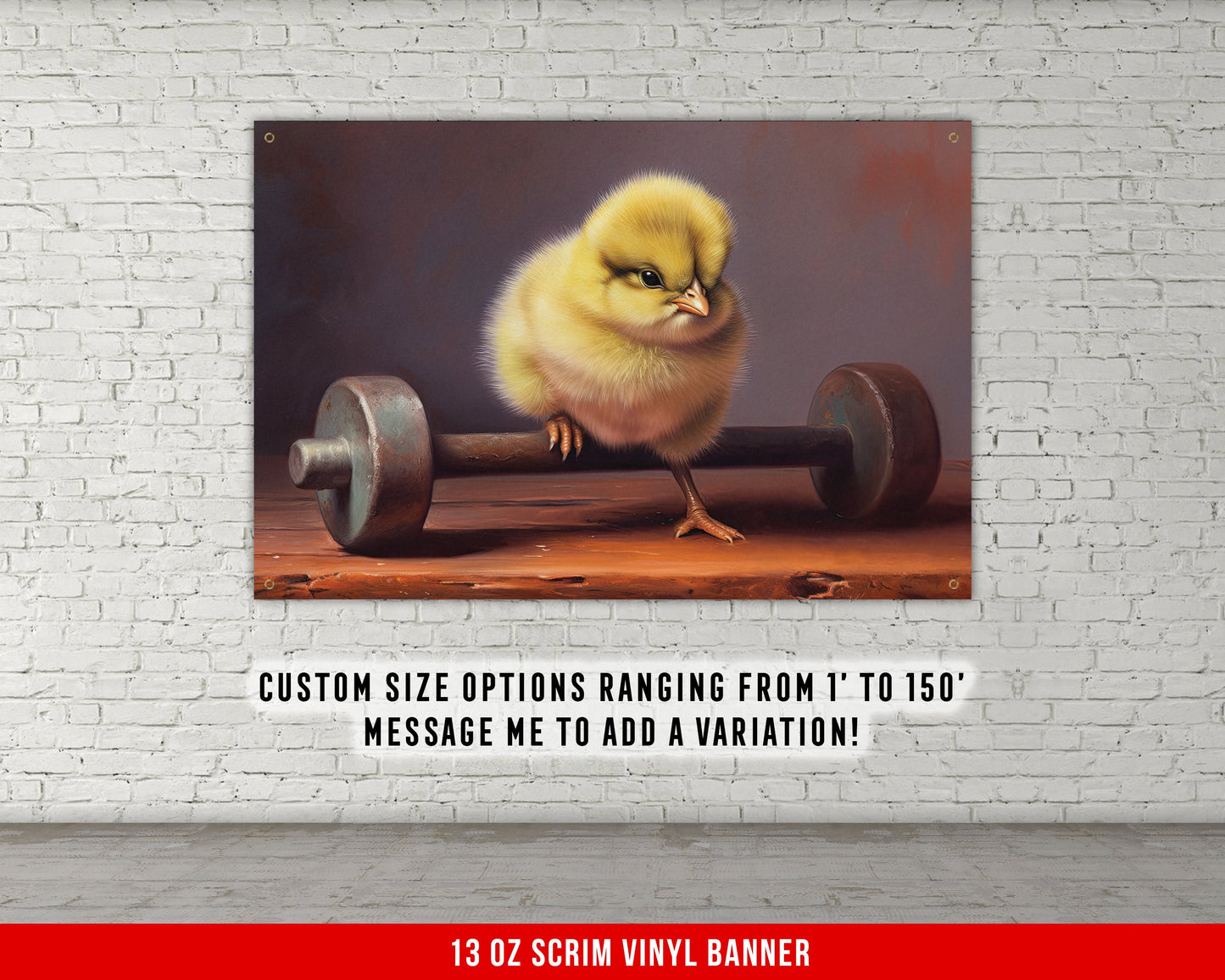 Baby Chick Weights - Home Gym Banner Flag - Motivational Wall Decor - Garage Basement - Weightlifting Fitness - Cute V1