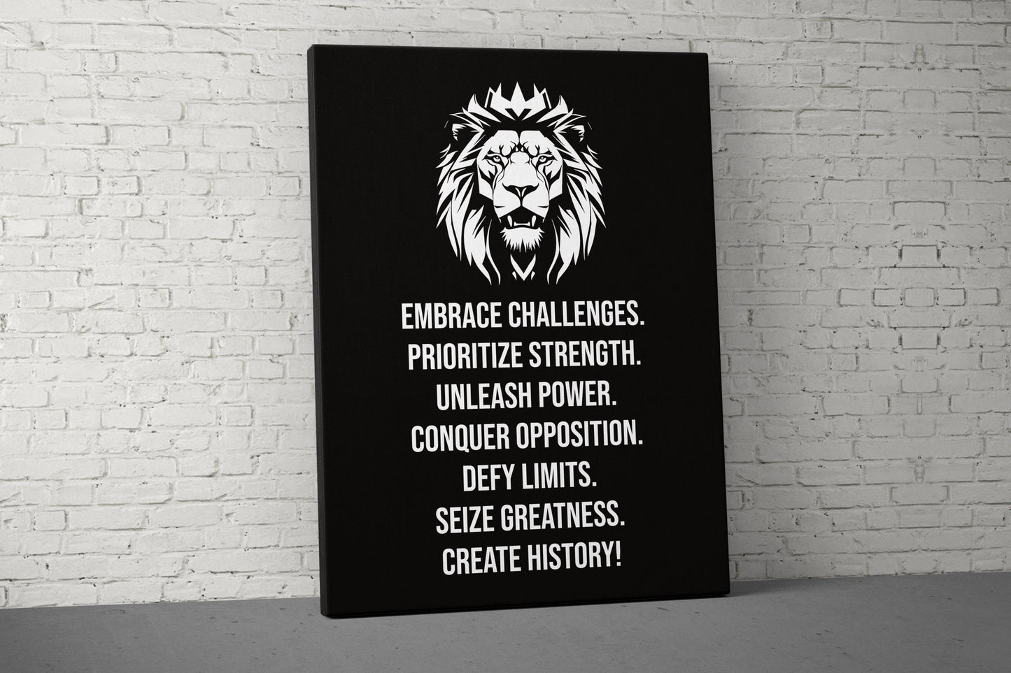 Embrace Challenges Canvas - Home Gym Decor - Large Quote Wall Art - Weightlifting Fitness - Sports - Lion Motivational