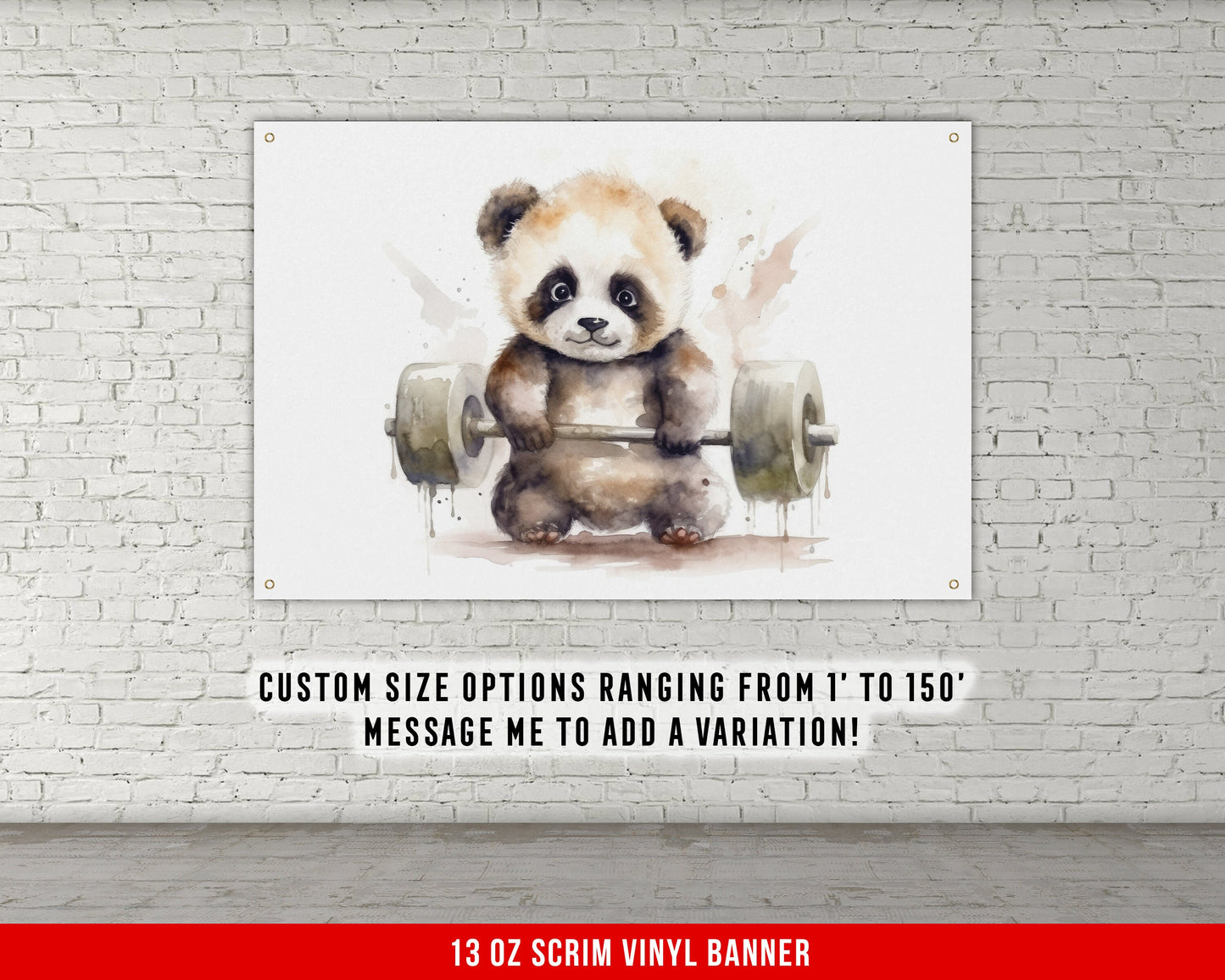 Panda Weights - Home Gym Banner Flag - Motivational Wall Decor - Garage Basement - Weightlifting Fitness - Cute V5