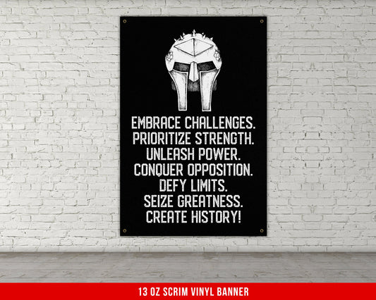 Embrace Challenges Banner - Home Gym Decor - Large Motivational Quote Wall Art - Warrior