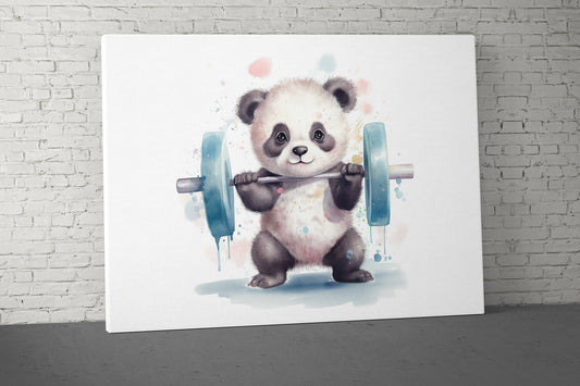 Panda Weights Canvas - Home Gym Decor - Large Motivational Quote Wall Art - Weightlifting Sports - V2