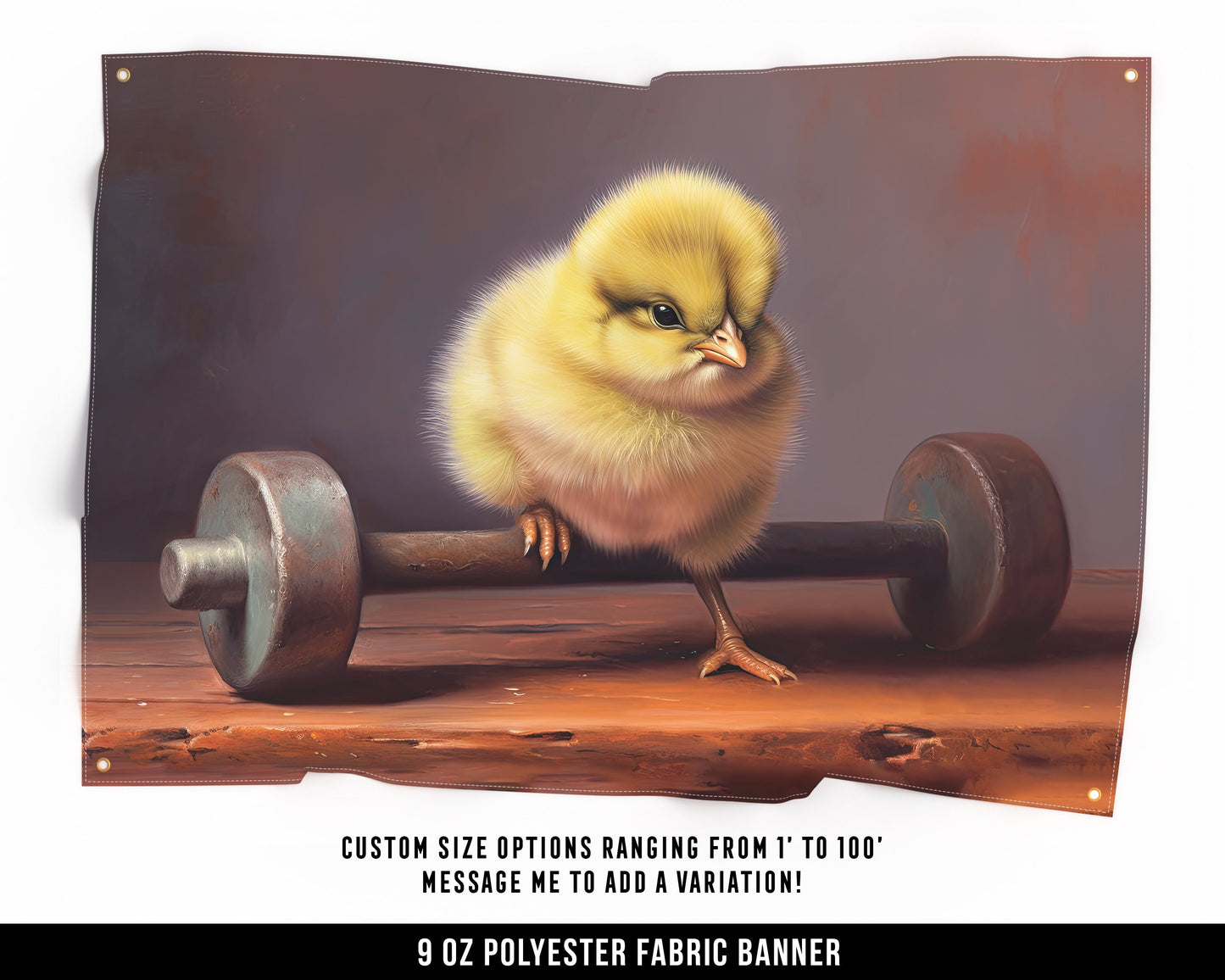 Baby Chick Weights Cloth Banner - Motivational Home Gym Decor - Large Wall Art Quote - Cute Gift - V1