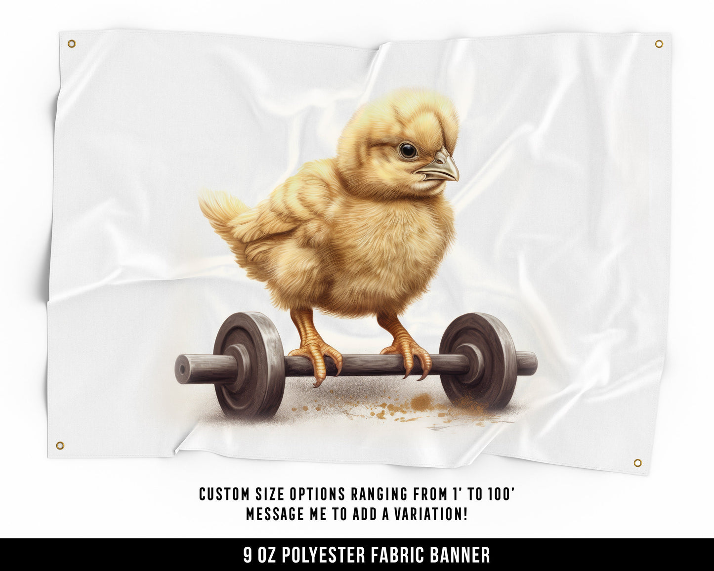 Baby Chick Weights Cloth Banner - Motivational Home Gym Decor - Large Wall Art Quote - Cute Gift - V4