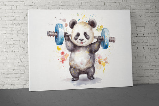 Panda Weights Canvas - Home Gym Decor - Large Motivational Quote Wall Art - Weightlifting Sports - V1