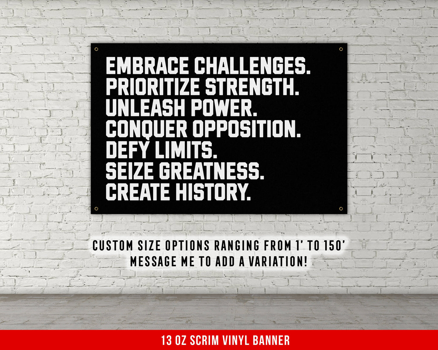 Embrace Challenges Banner - Home Gym Decor - Large Quotes Wall Art - Sports Inspiration - Motivational Fitness