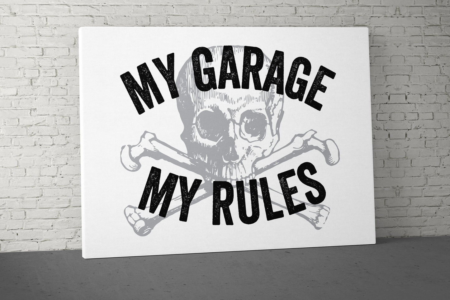 My Garage Canvas - Home Gym Decor - Large Motivational Quote Wall Art - Weightlifting - Skull