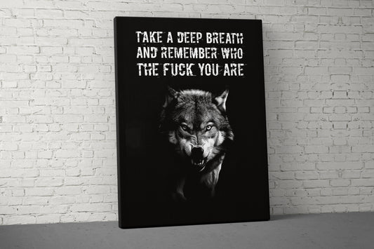 Take A Deep Breath Canvas - Home Gym Decor - Large Quote Wall Art - Weightlifting - Motivational Wolf