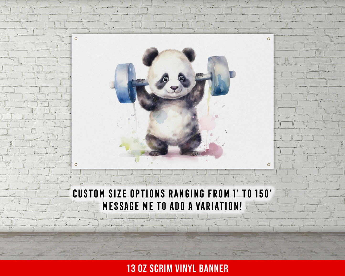 Baby Panda Weights - Home Gym Banner Flag - Funny Wall Decor - Garage Basement - Fitness - Cute V4