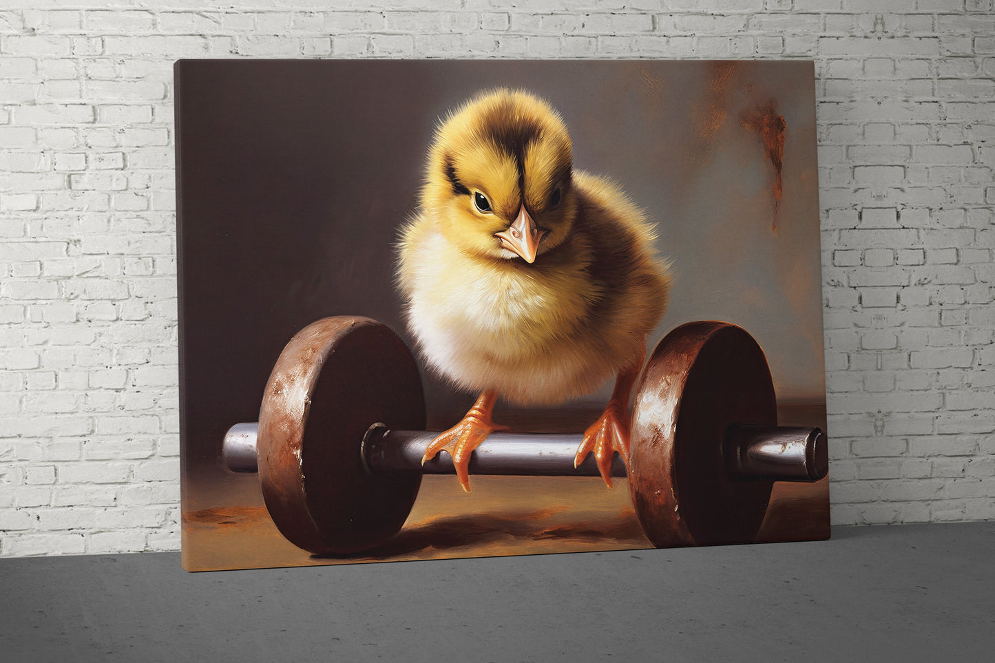 Baby Chick Weights Canvas - Home Gym Decor - Large Motivational Quote Wall Art - Weightlifting Cute - V2