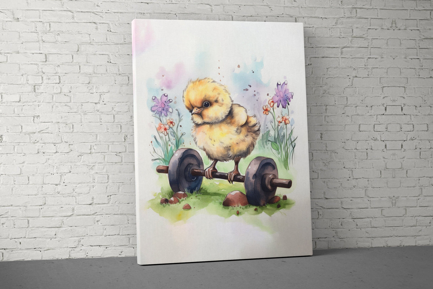 Baby Chick Weights Canvas - Home Gym Decor - Large Quote Wall Art - Weightlifting - Cute Funny - V5