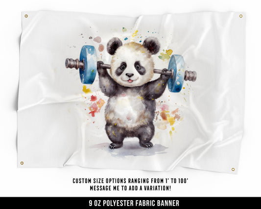 Panda Weights Cloth Banner - Motivational Home Gym Decor - Large Wall Art Quote - Cute Gift - V1