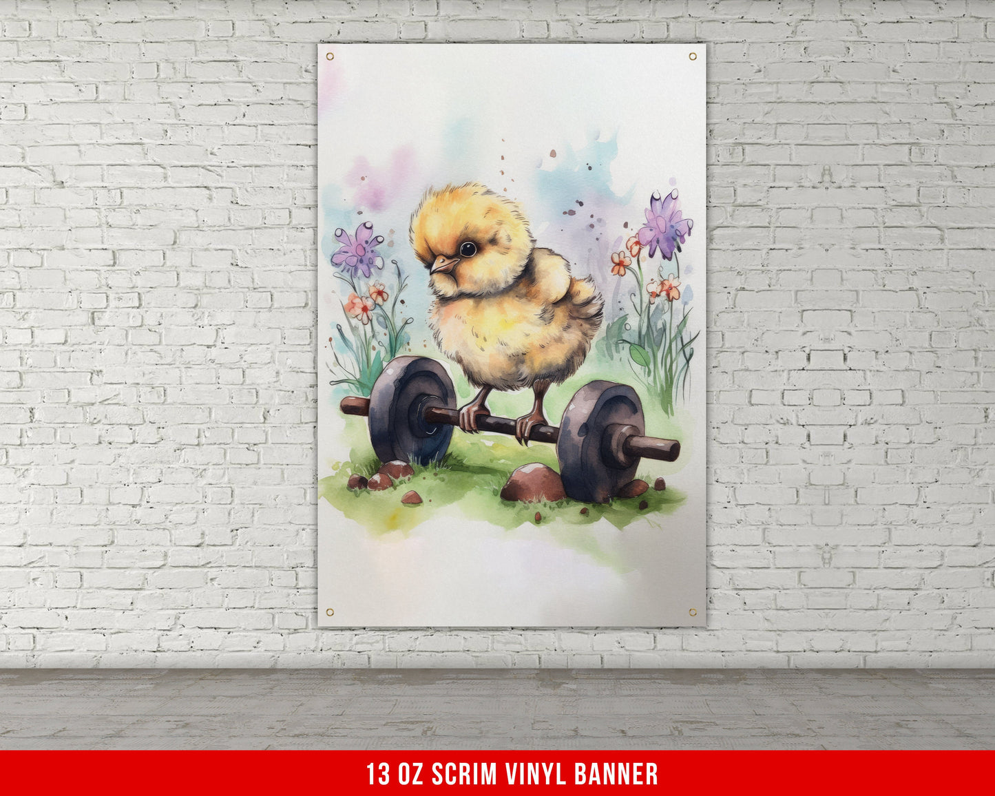 Baby Chick Weights Banner - Home Gym Decor - Large Motivational Quote Wall Art - Funny Cute - V5